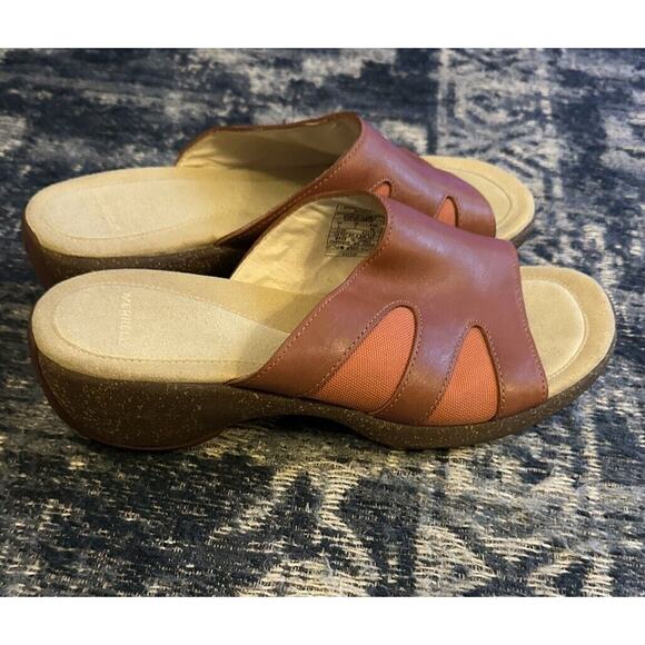 Merrell Sandals Women's Sundial Clay Suede Leather Slip-On Slide Wedge Size 9 - Picture 2 of 8